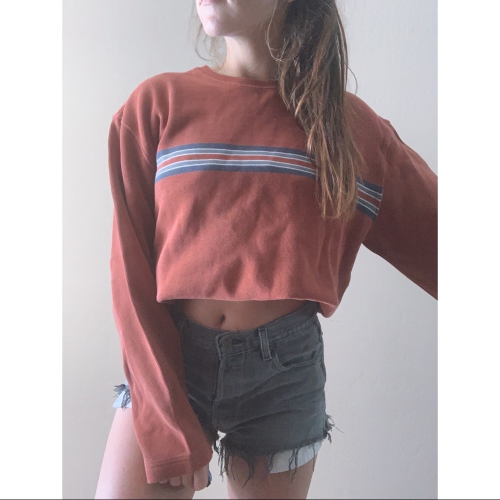 Oversized rust boyfriend striped sweater crop